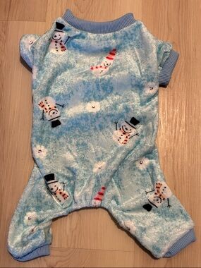 Cozy Snowman Plush Pet One-Piece Pajamas - Light Blue